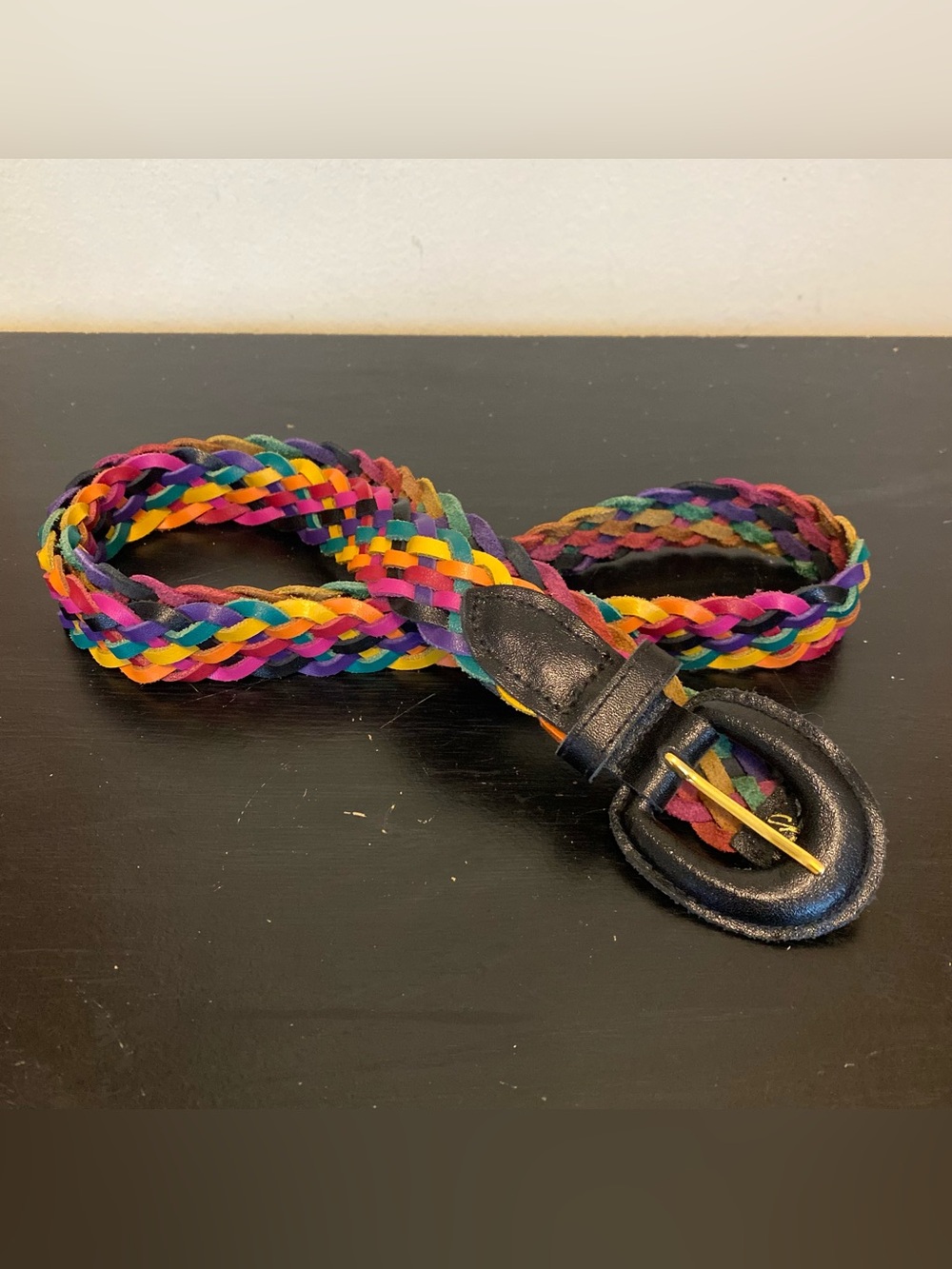 Vintages 80s 90s Rainbow Braided Leather Belt Womens Size XL 46” Pride Accessory